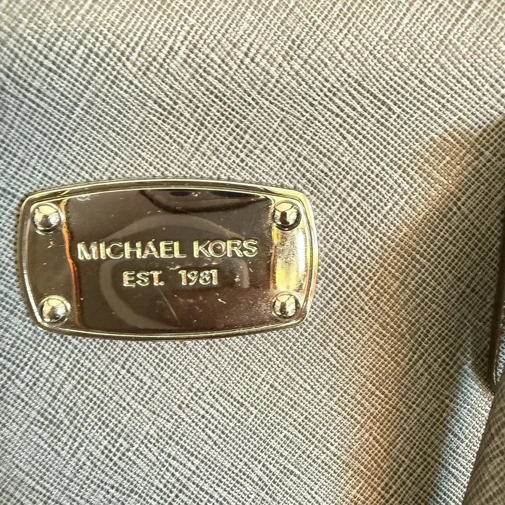 Michael Kors Gray Saffiano PVC Satchel Crossbody Bag MK Charm, MK Handbag